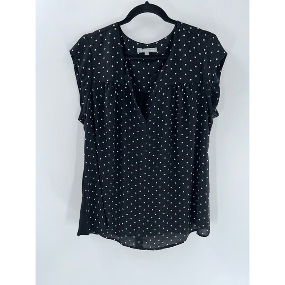 Women's Daniel Rainn Split Neck Black White Polka Dot Mix Media Top Size 1X - Picture 1 of 5